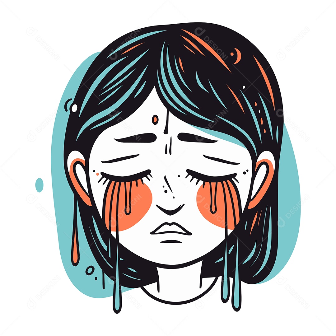 Menina Triste com Lágrimas nos Olhos Ilustração Vetor EPS