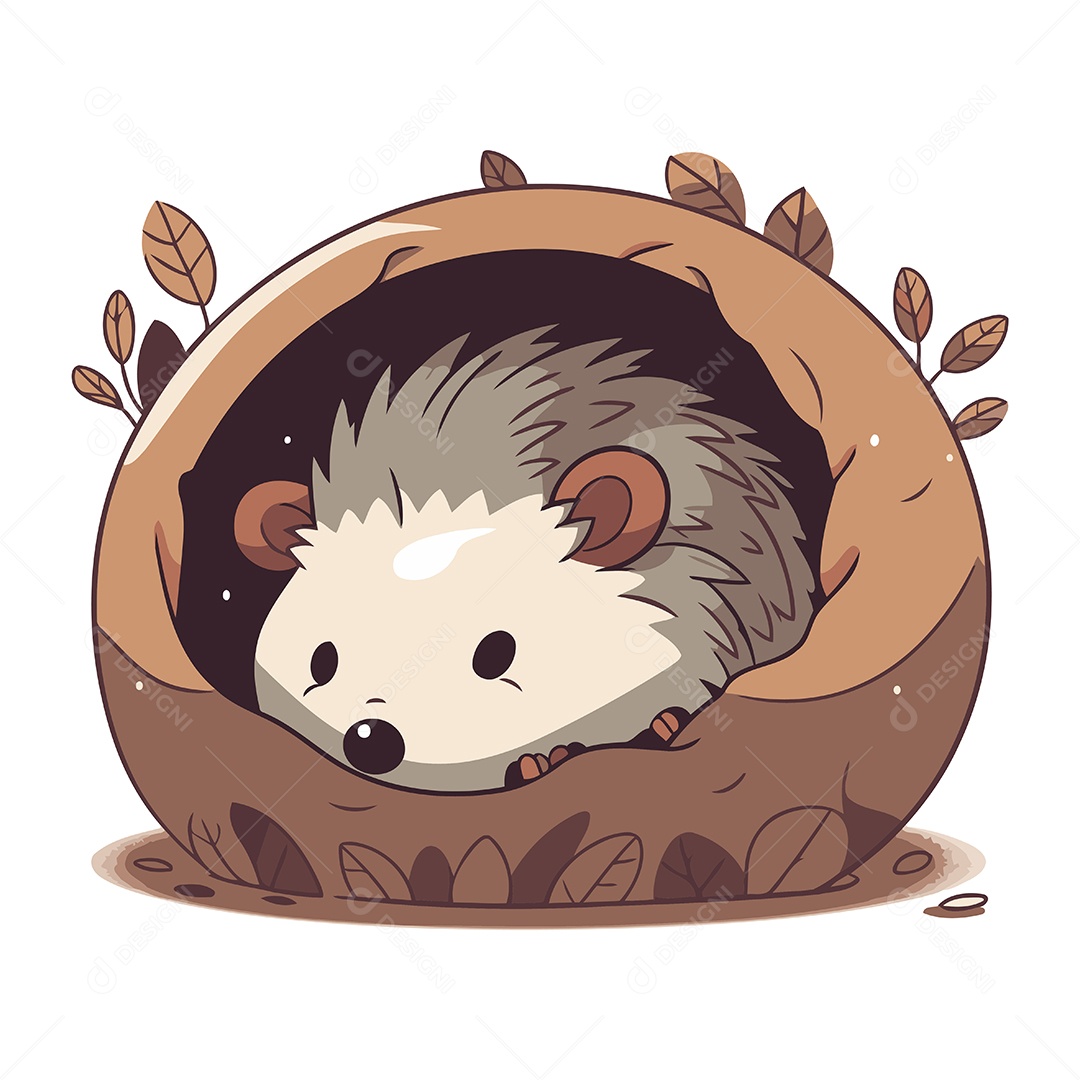 Ouriço Fofo de Desenho Animado Ilustração Vetor EPS