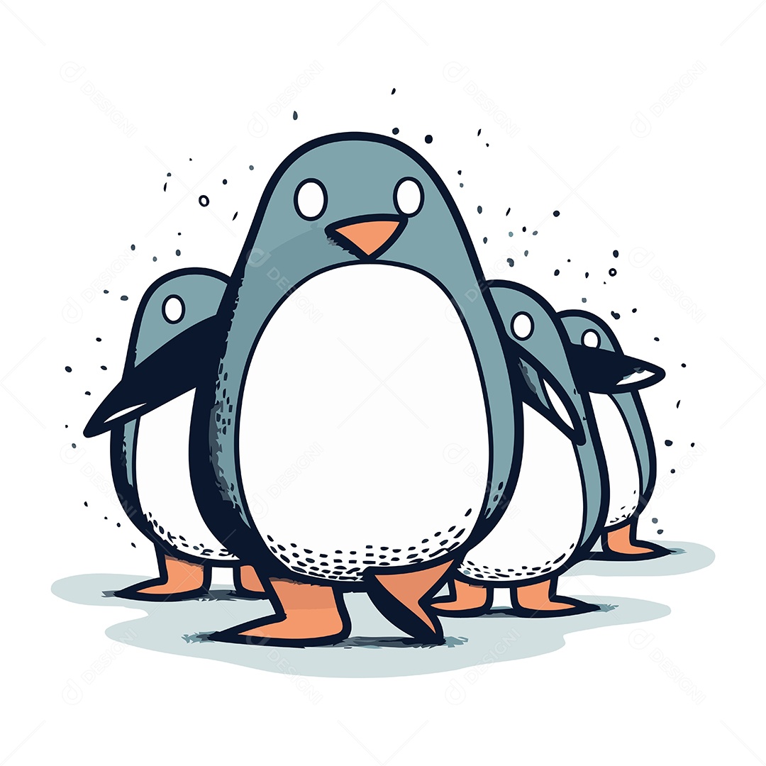 Família de Pinguins Desenho Animado Ilustração Vetor EPS