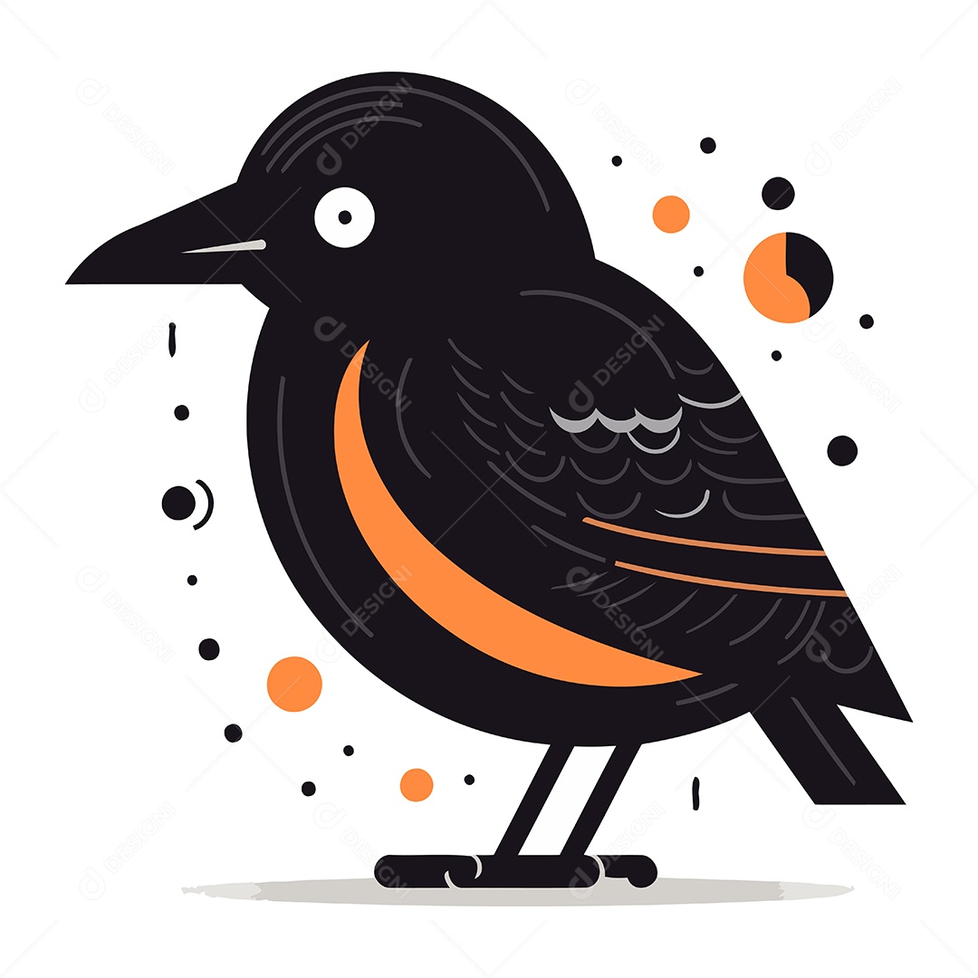 Pássaro Preto Fofo de Desenho Animado Ilustração Vetor EPS