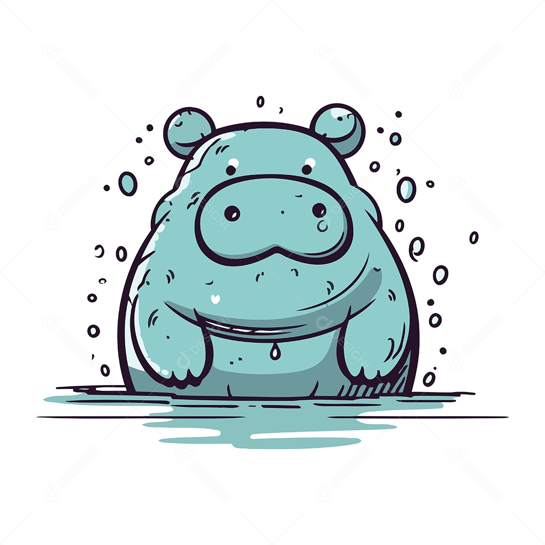 Hipopótamo de Desenho Animado Ilustração Vetor EPS