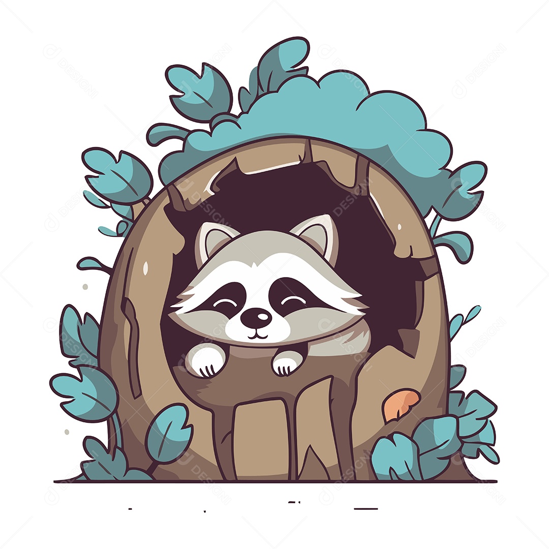 Guaxinim Fofo Espiando por um Buraco no Chão Ilustração Vetor EPS