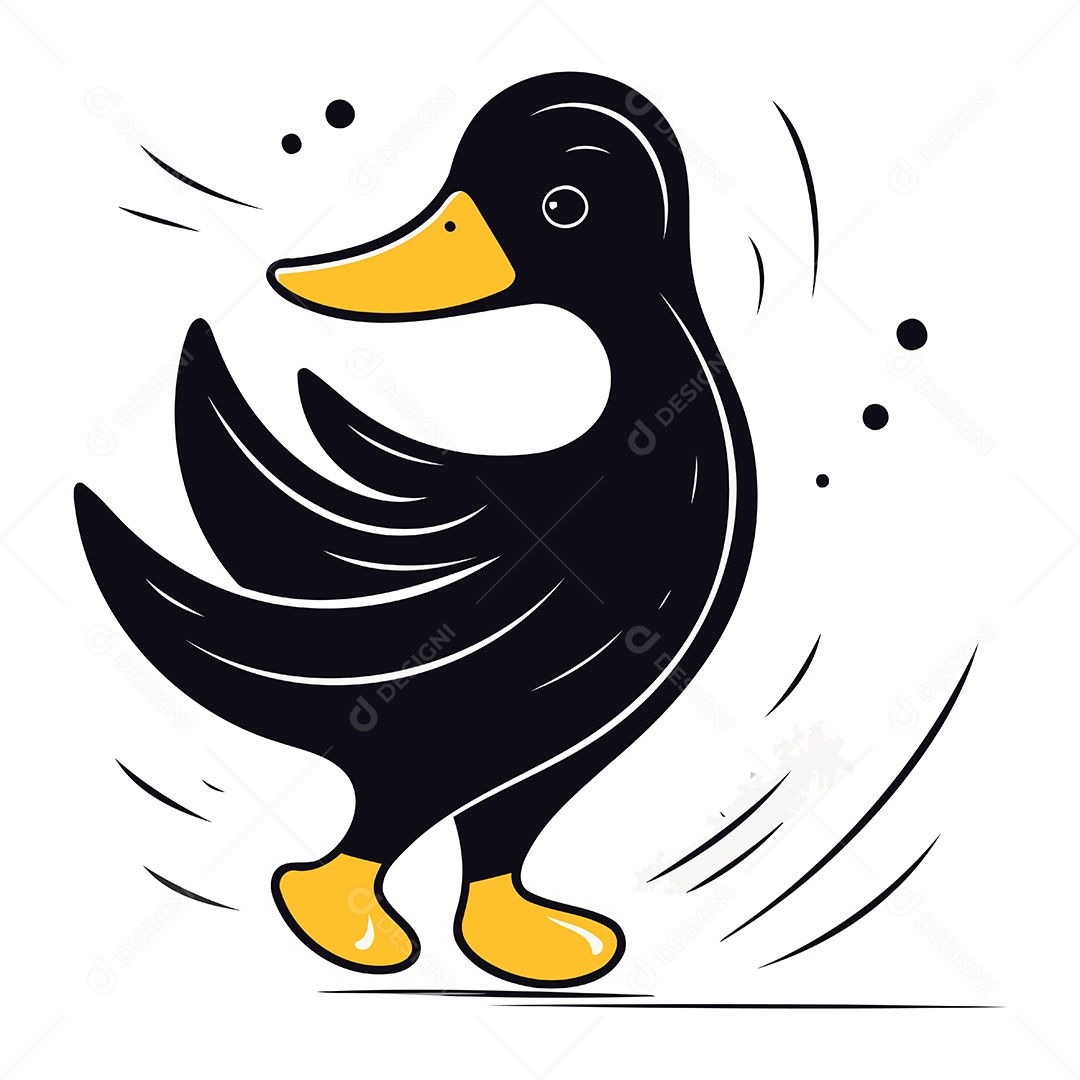 Pato Preto de Desenho Animado Ilustração Vetor EPS