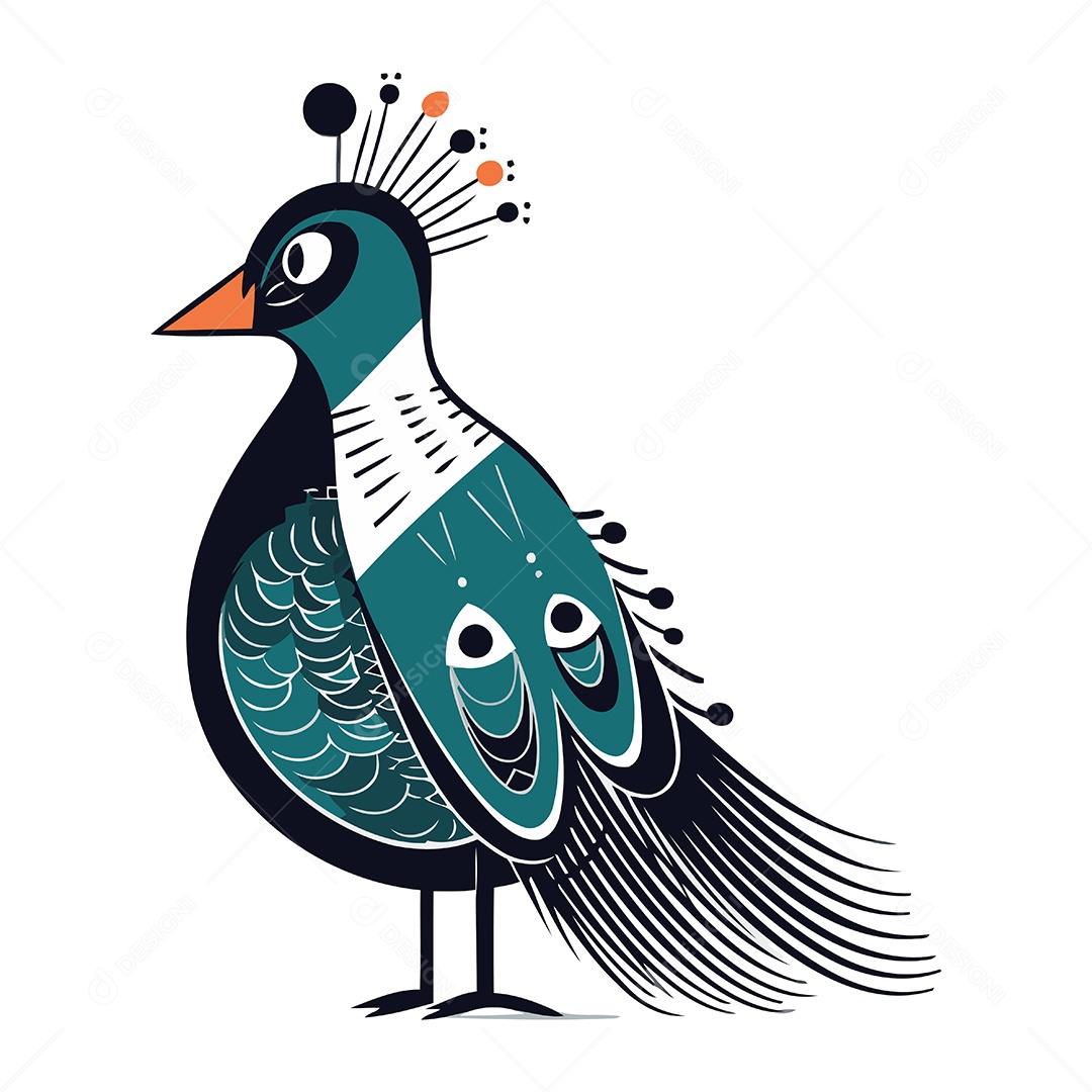 Pavão de Desenho Animado Ilustração Vetor EPS