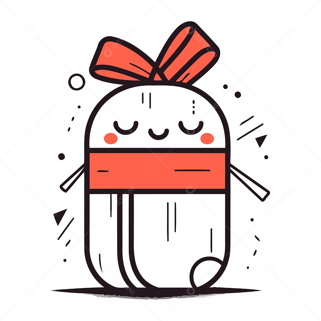 Caixa de Presente Fofa com Fita e Laço Ilustração Vetor EPS
