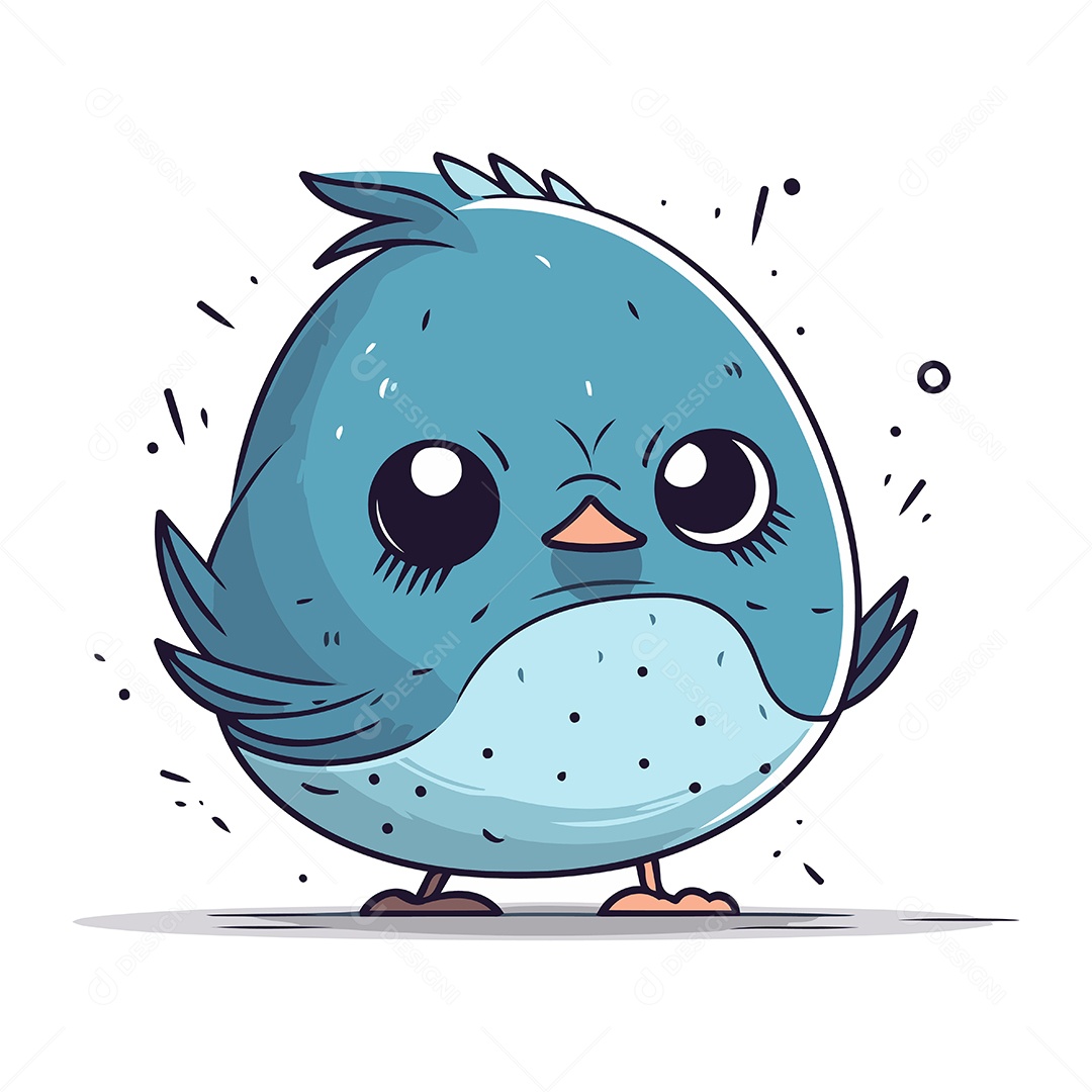 Pássaro Azul Fofo de Desenho Animado Ilustração Vetor EPS