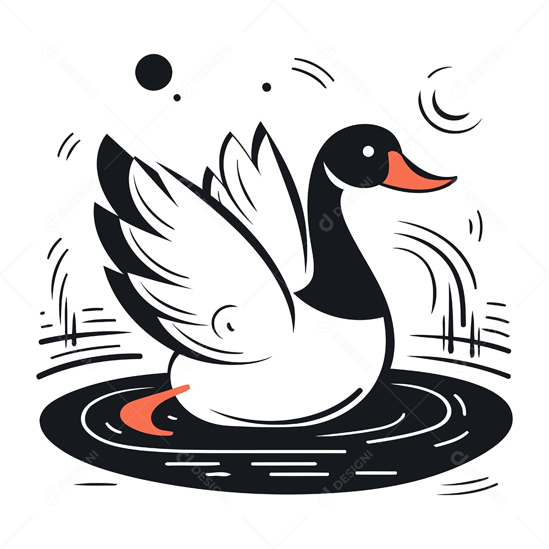 Pato Voando na Água Ilustração Vetor EPS