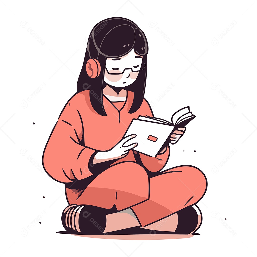 Menina Bonitinha Lendo um Livro Ilustração Vetor EPS