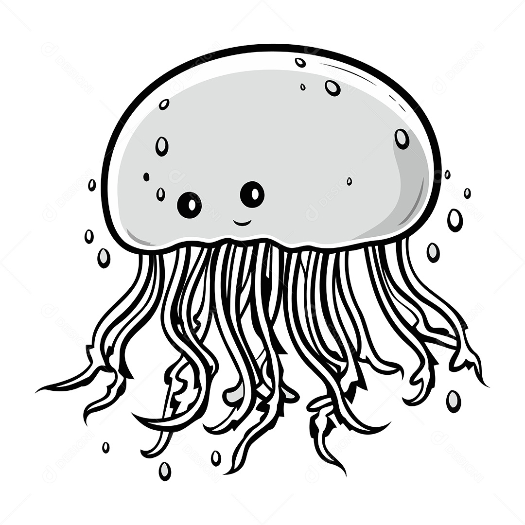 Água Viva Fofa de Desenho Animado Ilustração Vetor EPS