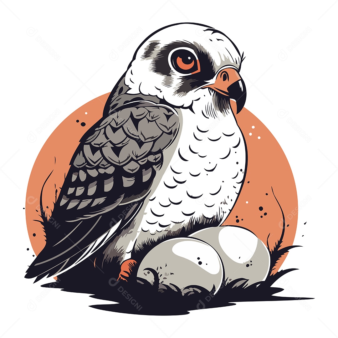 Falcão com Ovos de Desenho Animado Ilustração Vetor EPS