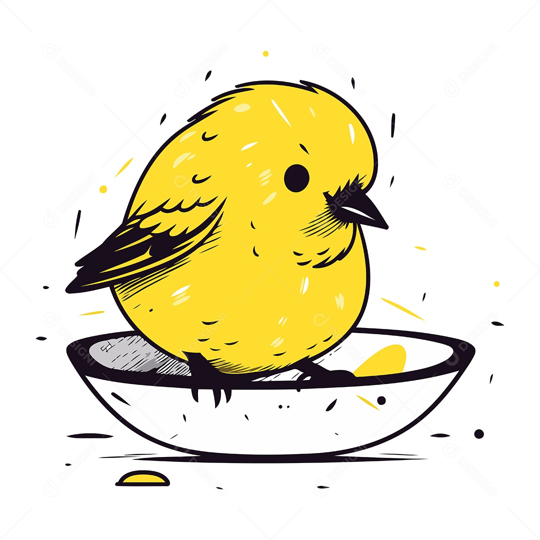 Pássaro Amarelo em uma Tigela Ilustração Vetor EPS