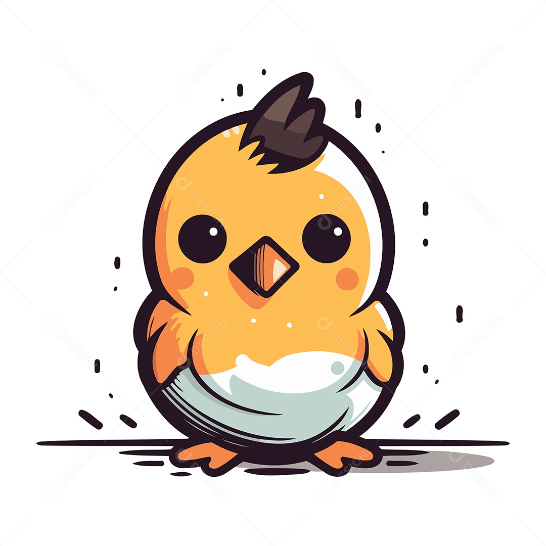 Pintinho Fofo de Desenho Animado Ilustração Vetor EPS