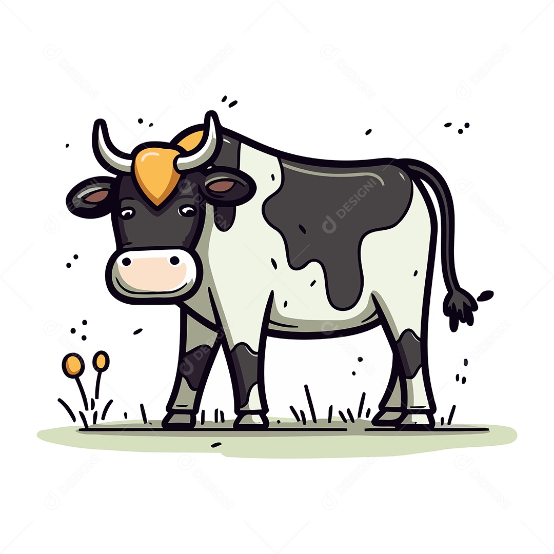 Vaca Fofa de Desenho Animado Ilustração Vetor EPS