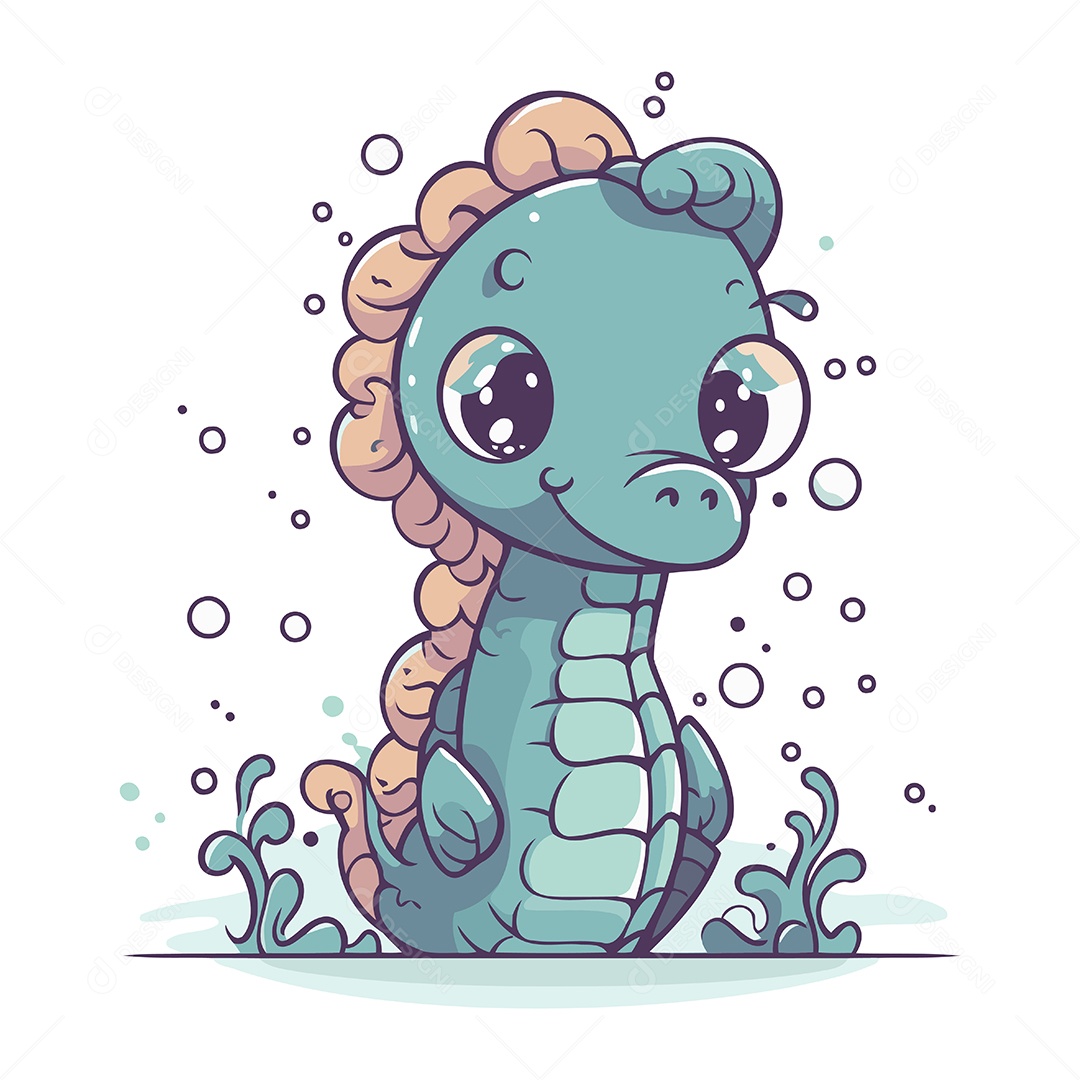 Cavalo Marinho de Desenho Animado Ilustração Vetor EPS