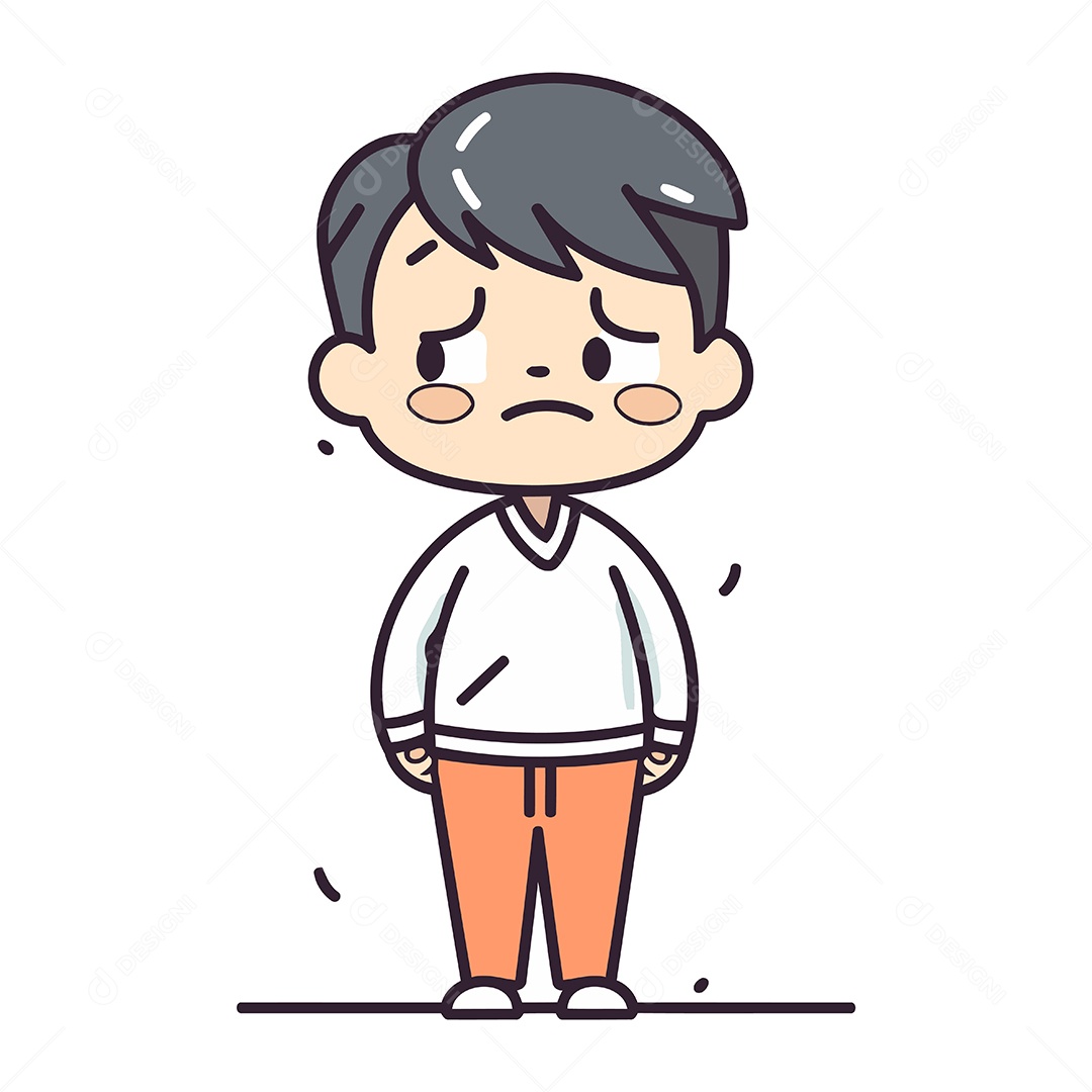 Menino Triste de Desenho Animado Ilustração Vetor EPS