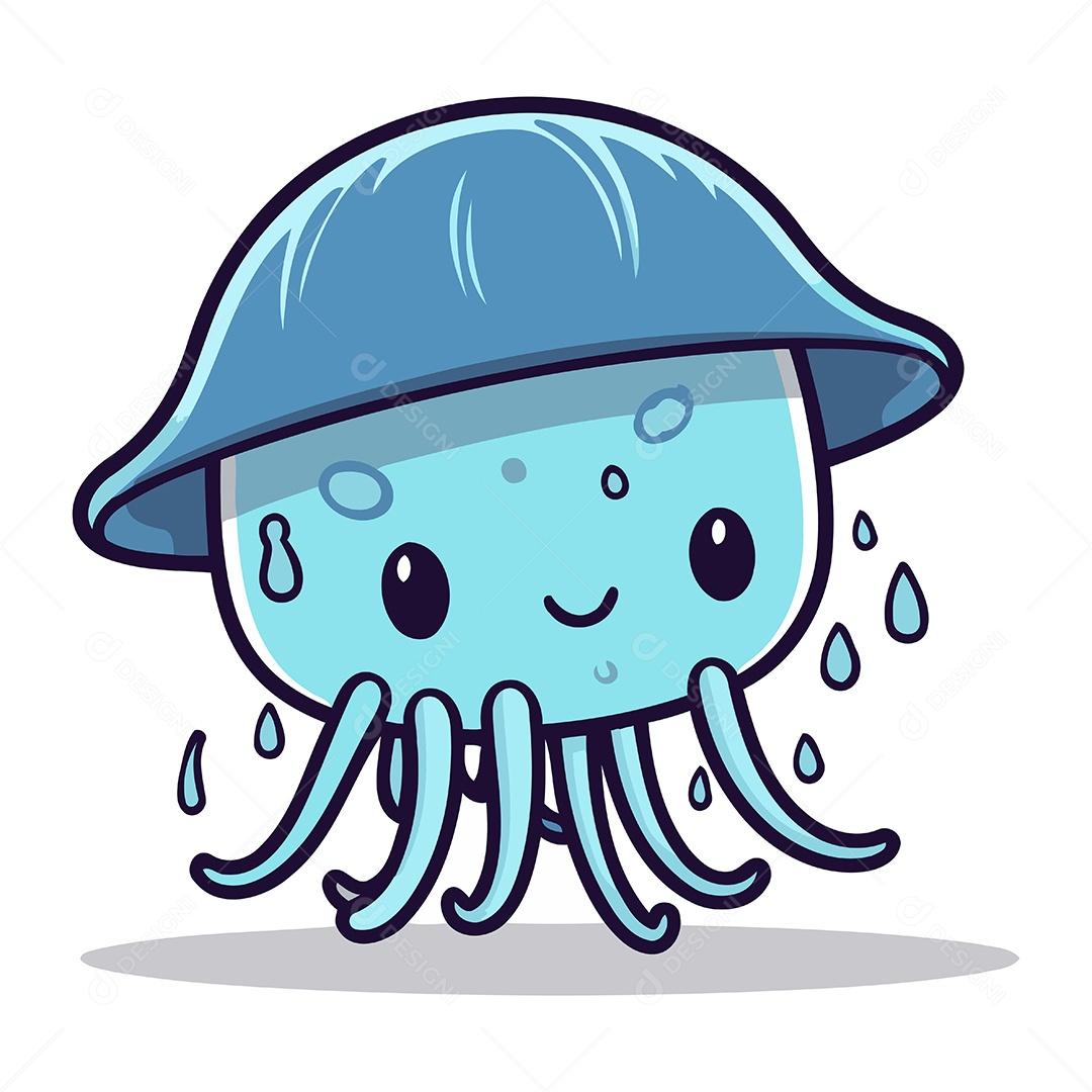 Água Viva Fofa de Desenho Animado Ilustração Vetor EPS