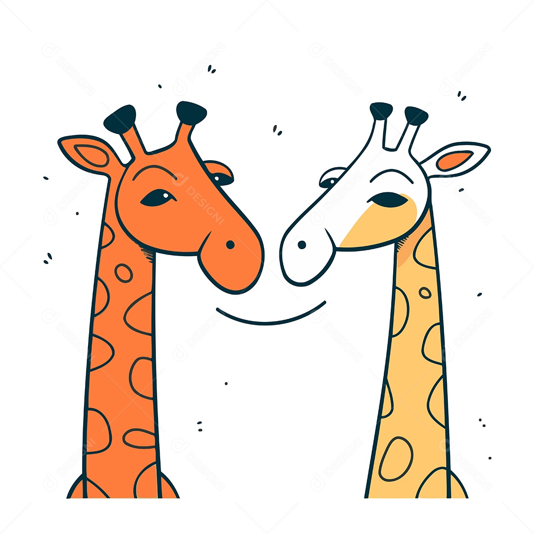 Lindo Casal de Girafas Desenho Animado Ilustração Vetor EPS