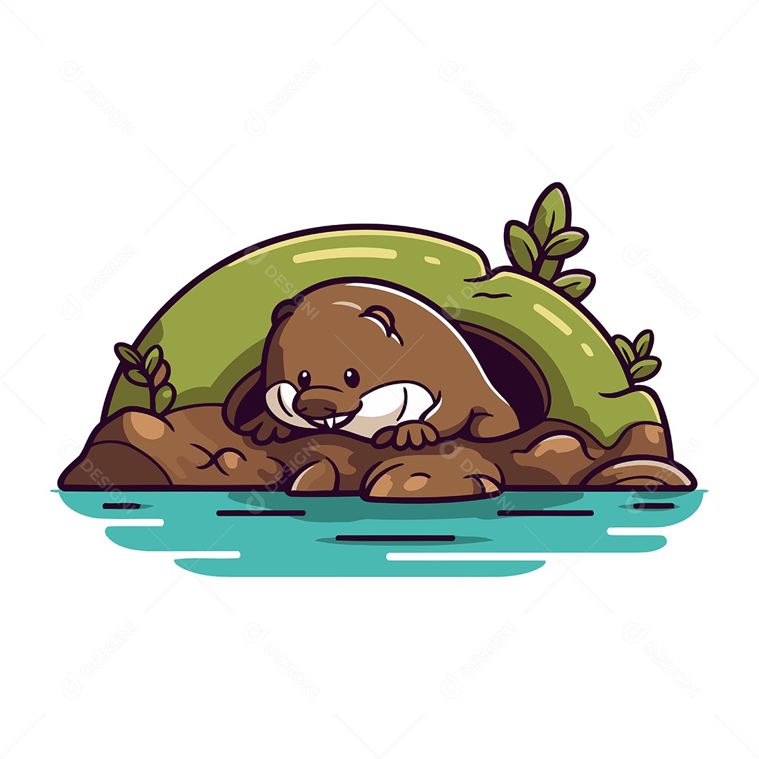 Lontra Fofa de Desenho Animado Ilustração Vetor EPS