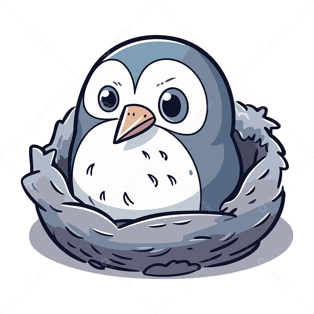 Pinguim Fofo em um Ninho Ilustração Vetor EPS
