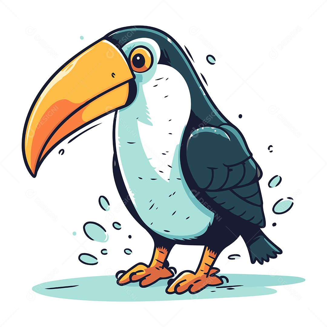 Tucano Fofo de Desenho Animado Ilustração Vetor EPS