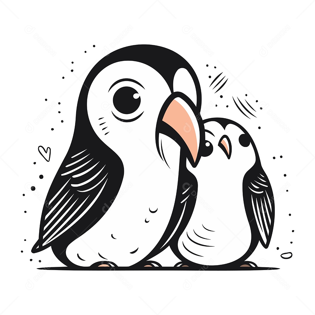 Casal de Pinguins Desenho Animado Ilustração Vetor EPS