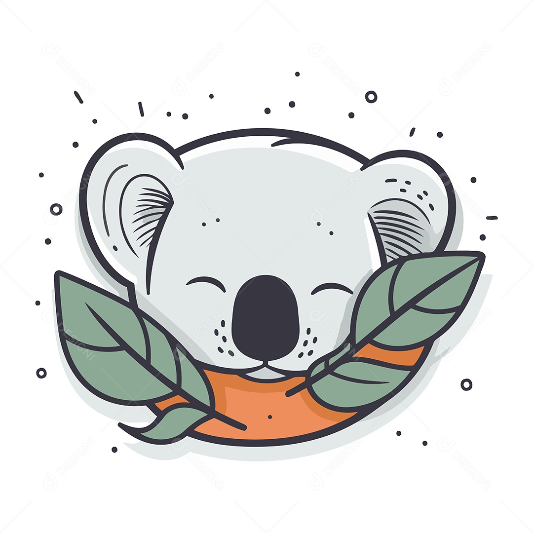 Coala Fofo com Folhas Ilustração Vetor EPS
