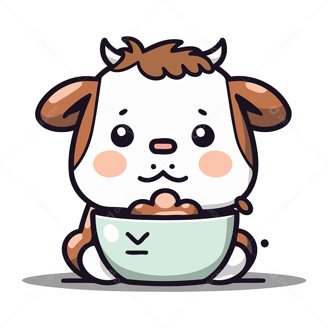 Vaca Fofa Com Tigela de Desenho Animado Ilustração Vetor EPS