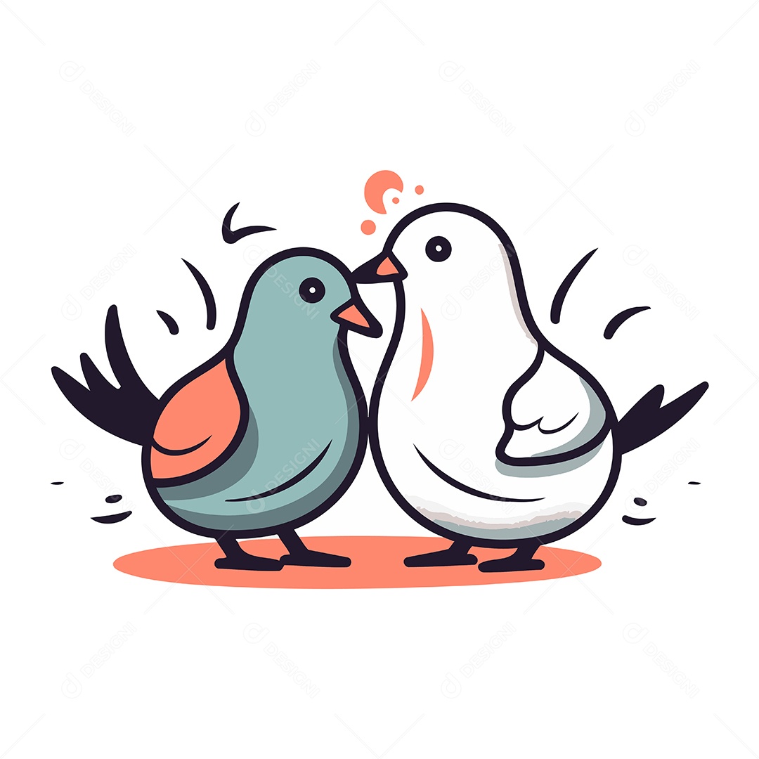 Pombas Fofa de Desenho Animado Ilustração Vetor EPS