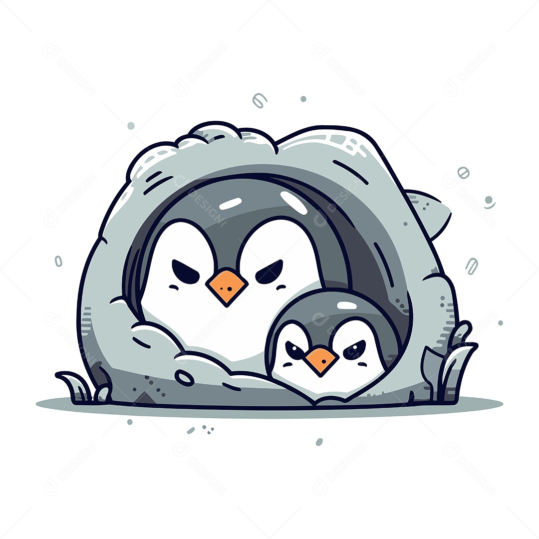 Pinguim e Filhote de Desenho Animado Ilustração Vetor EPS