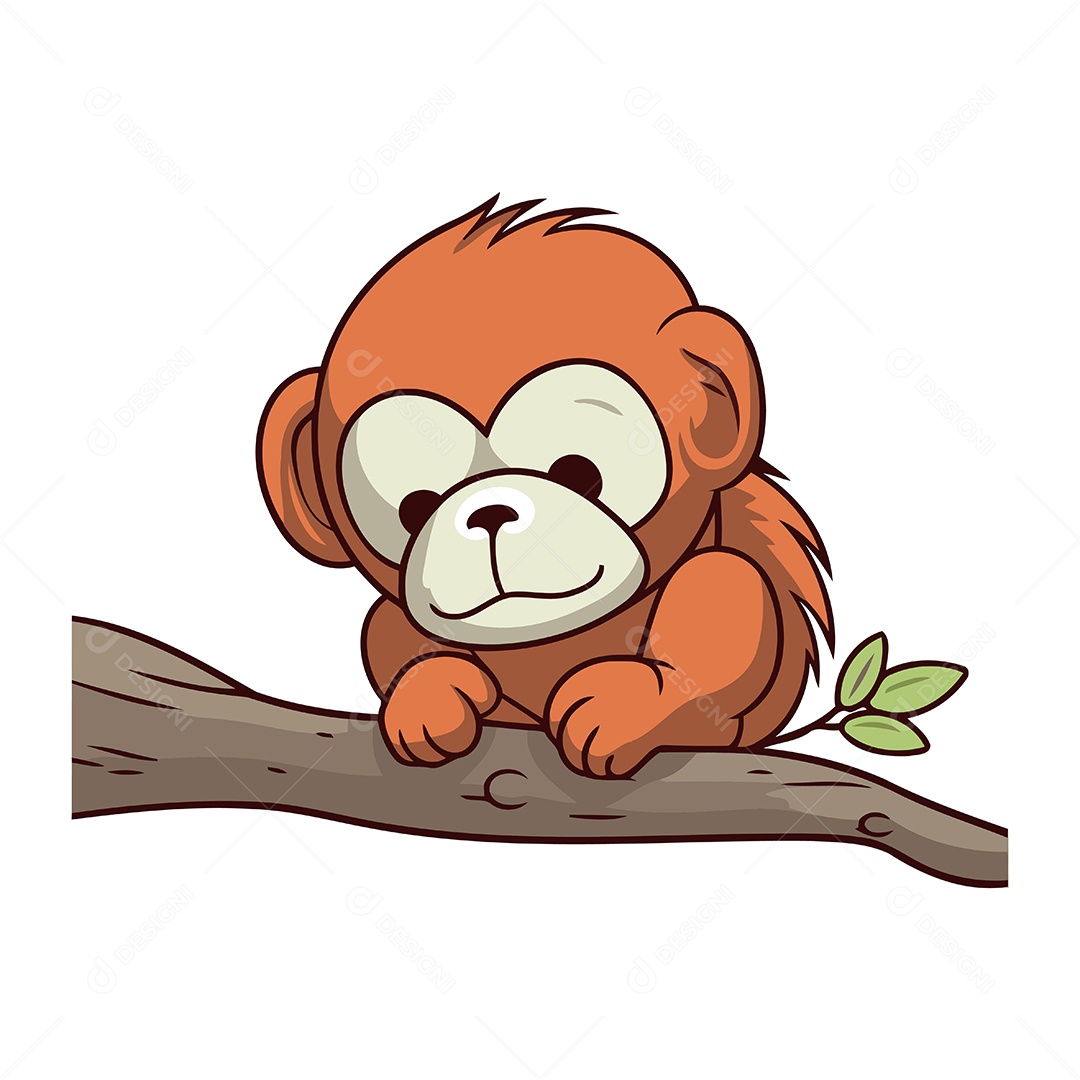 Macaco Fofo em um Galho de Árvore Ilustração Vetor EPS