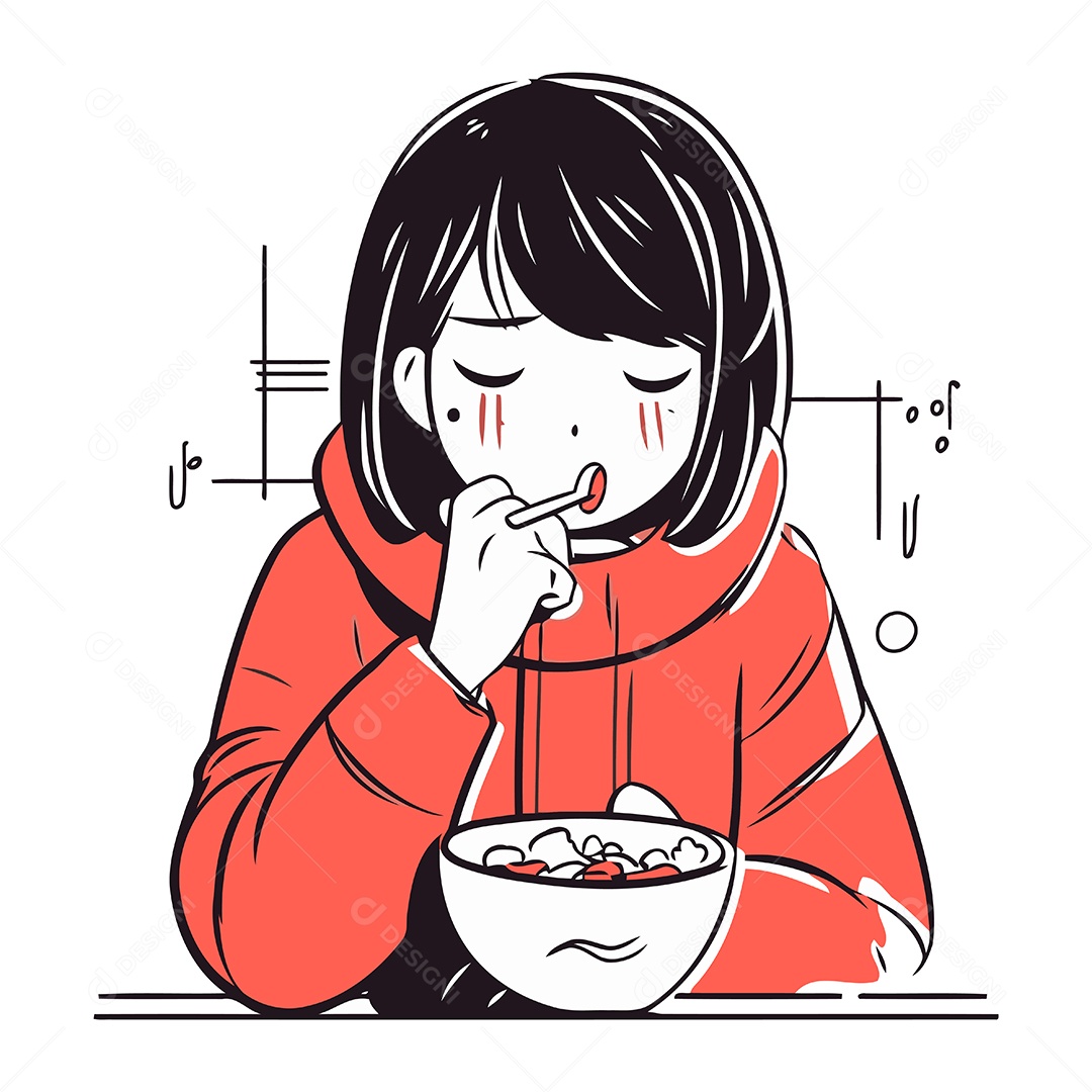 Menina Comendo uma Tigela de Sopa Ilustração Vetor EPS