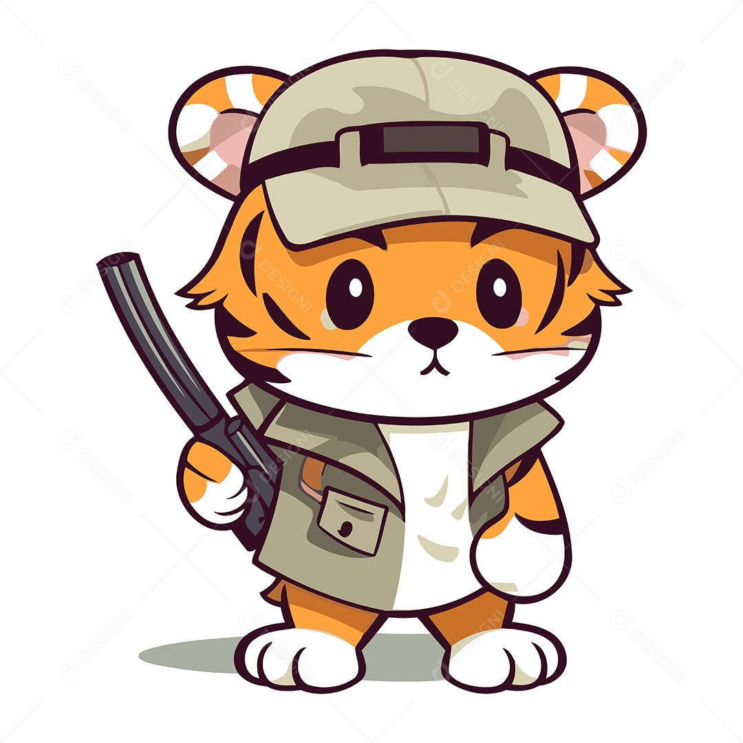 Tigre Soldado de Desenho Animado Ilustração Vetor EPS
