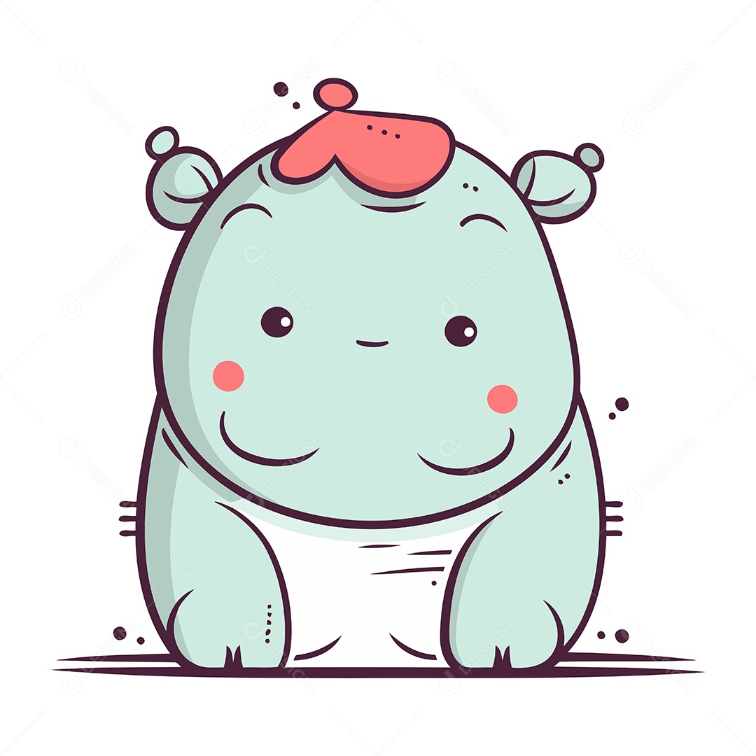 Hipopótamo Fofo de Desenho Animado Ilustração Vetor EPS