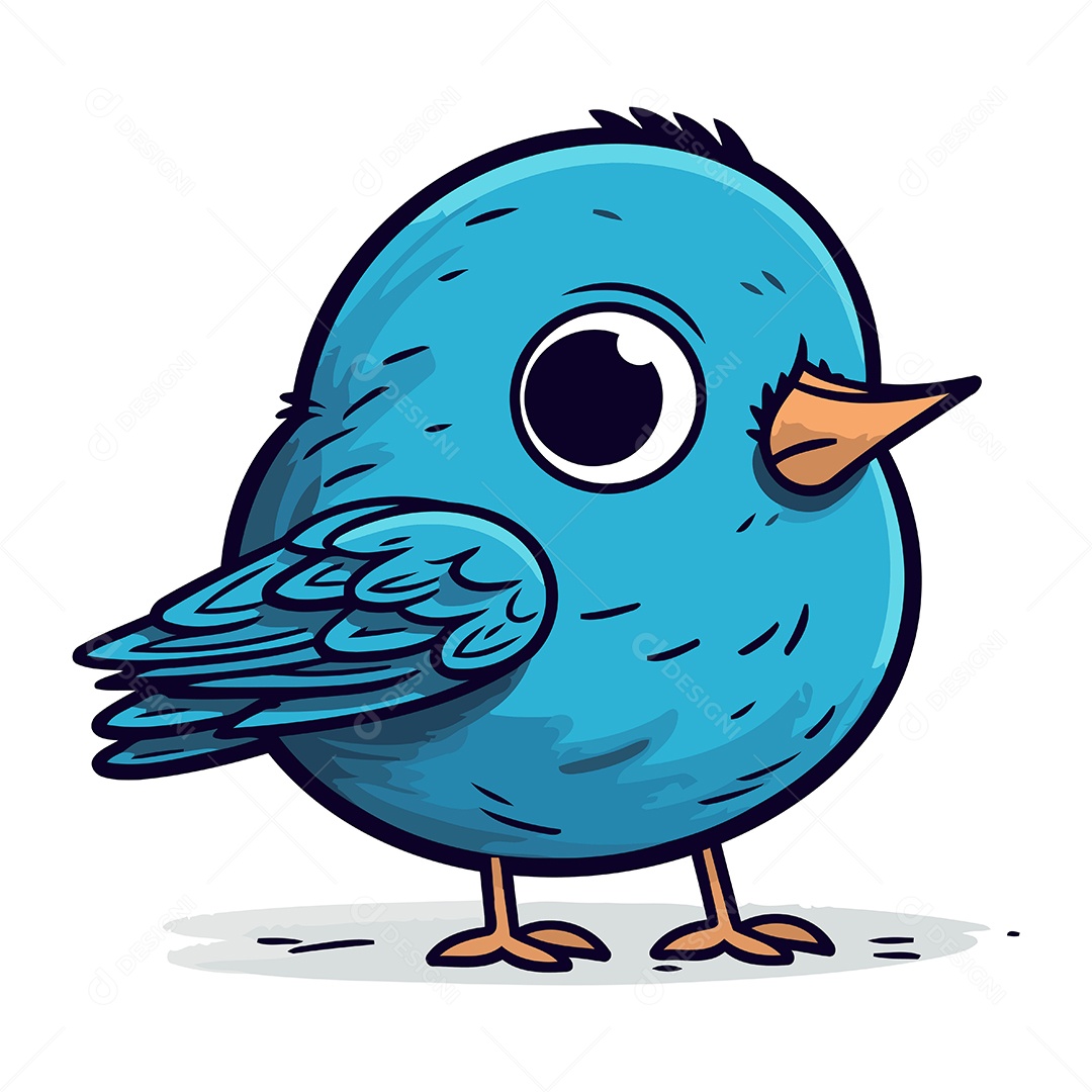 Pássaro Azul Fofo de Desenho Animado Ilustração Vetor EPS