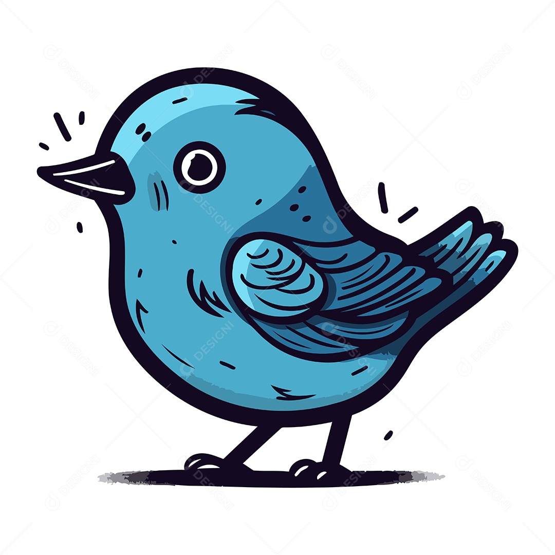 Pássaro Azul Fofo de Desenho Animado Ilustração Vetor EPS