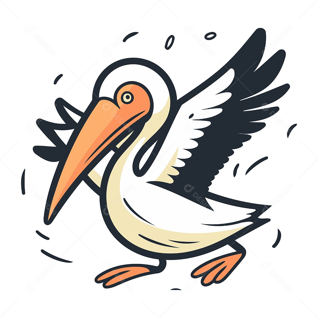 Pelicano de Desenho Animado Ilustração Vetor EPS
