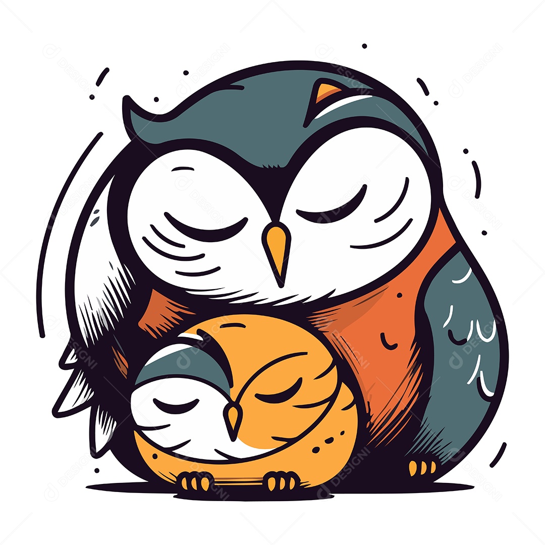 Coruja e Filhote de Desenho Animado Ilustração Vetor EPS