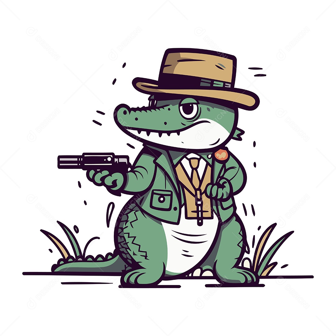 Crocodilo com uma Arma na Mão Ilustração Vetor EPS