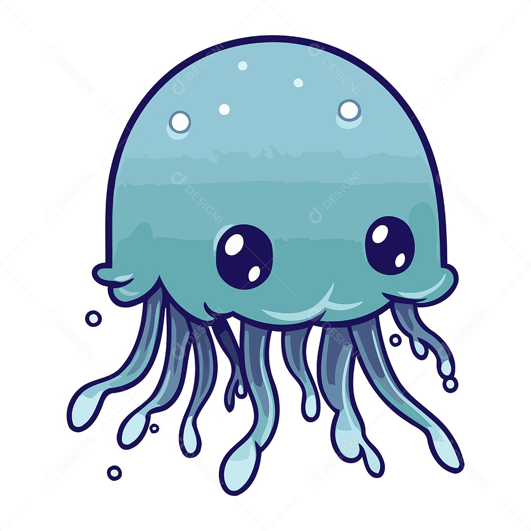 Água Viva Fofa de Desenho Animado Ilustração Vetor EPS