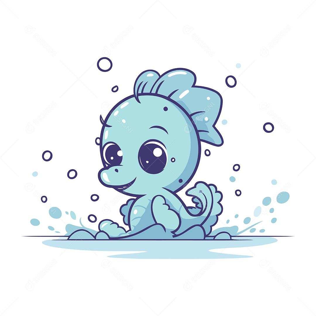 Monstro Marinho Azul Fofo Ilustração Vetor EPS