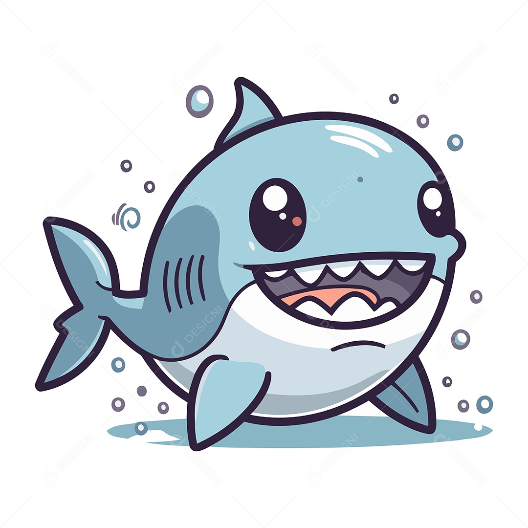 Tubarão Fofo de Desenho Animado Ilustração Vetor EPS