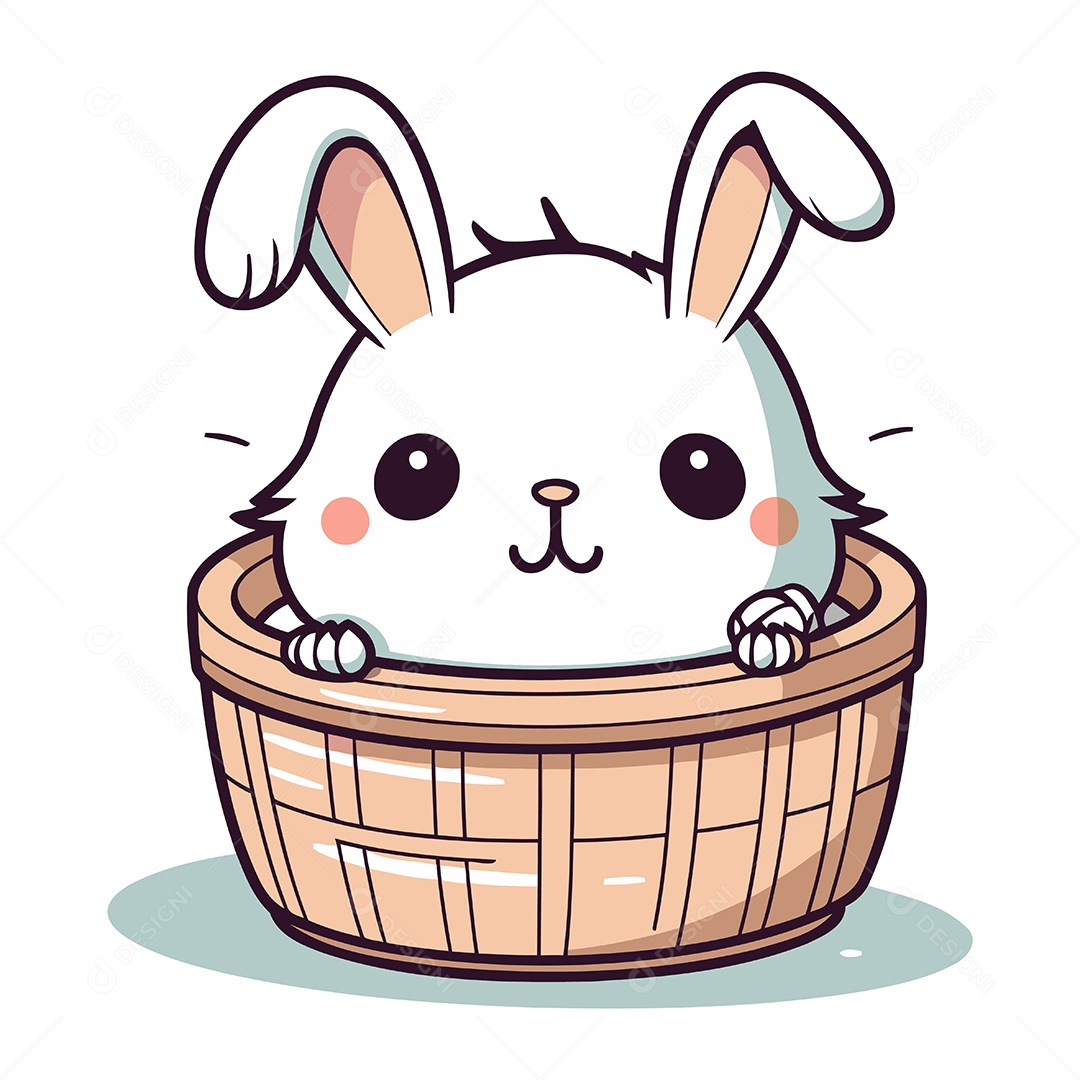 Coelho Fofo em Cesta Ilustração Vetor EPS
