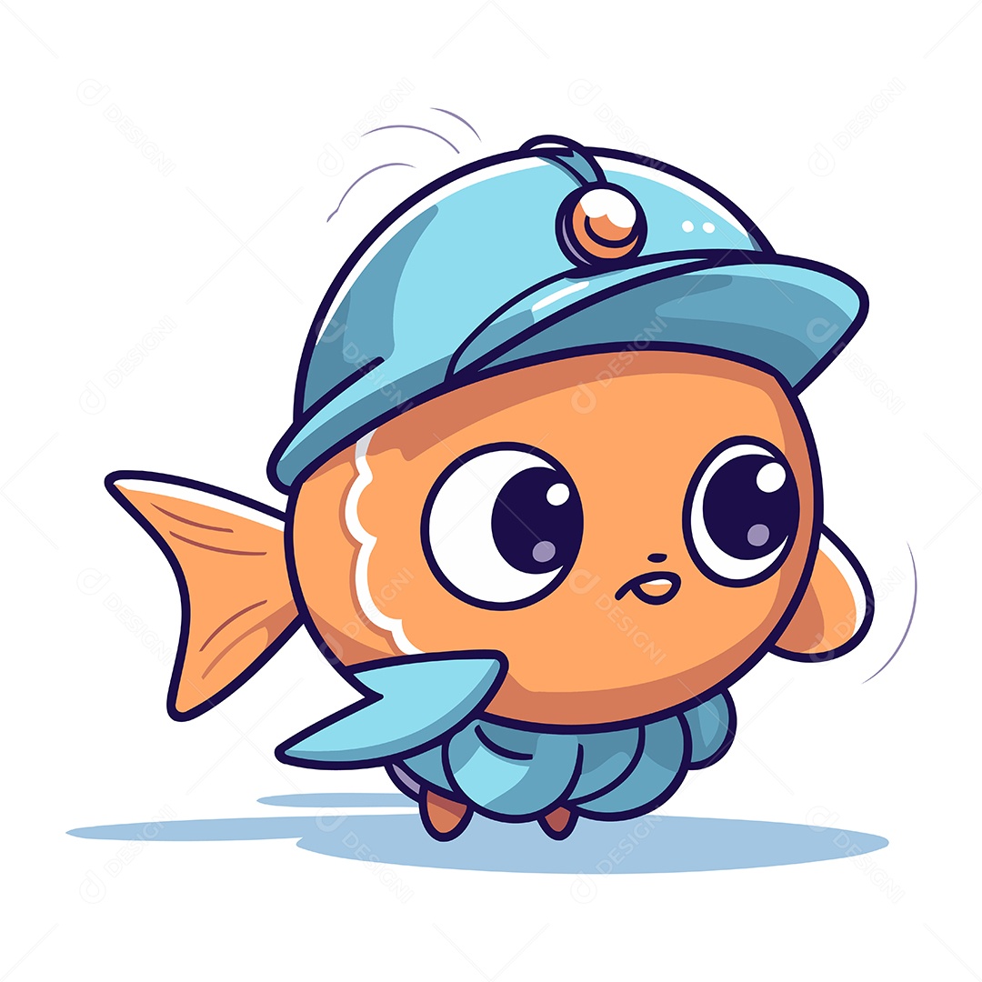 Peixe Fofo com Boné Ilustração Vetor EPS