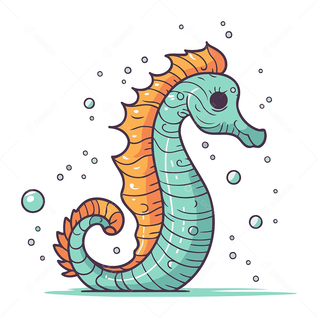 Cavalo Marinho de Desenho Animado Ilustração Vetor EPS