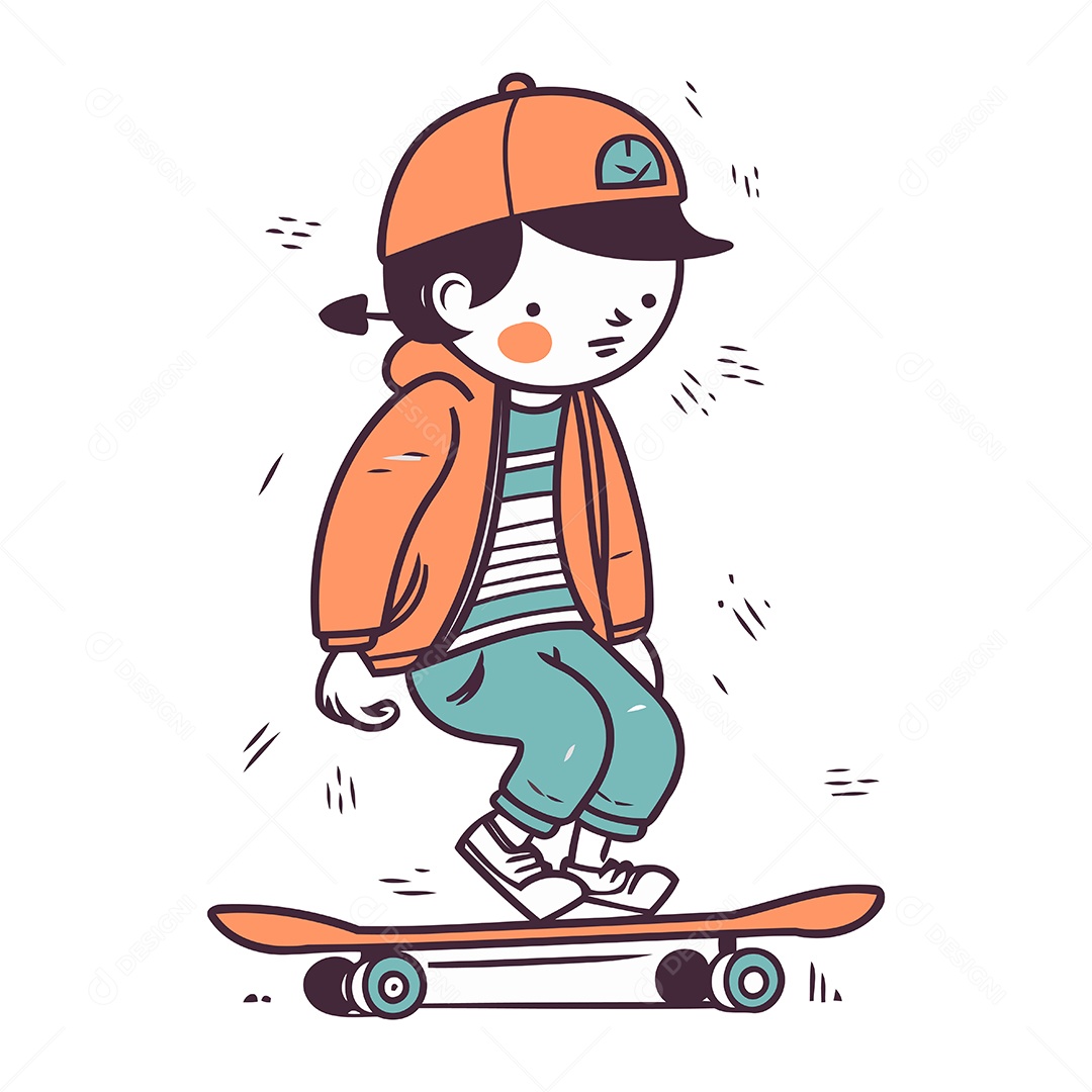 Menino Andando de Skate Ilustração Vetor EPS