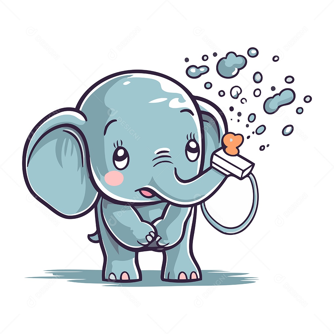 Elefante Brincando com Bolhas de Sabão Ilustração Vetor EPS