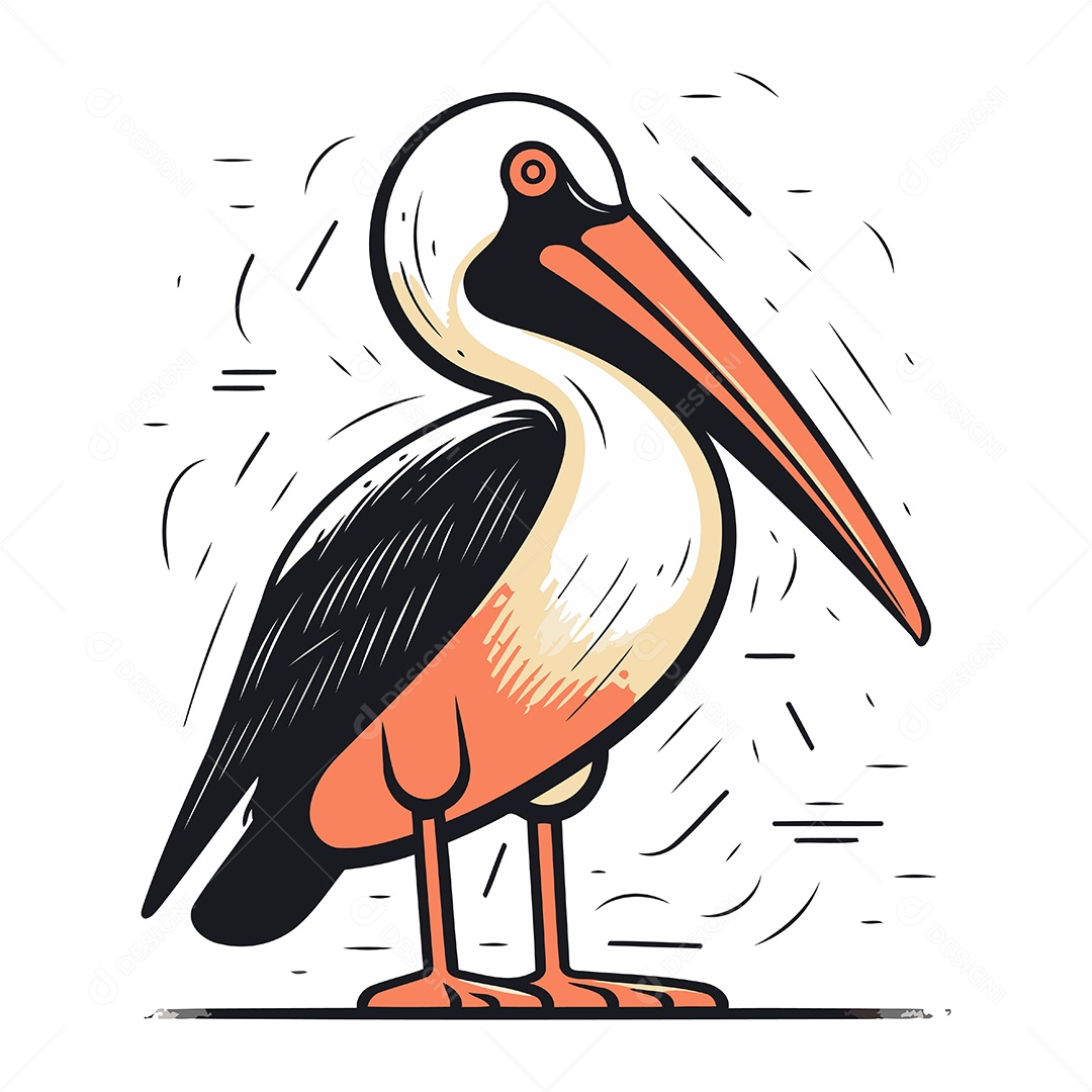 Pelicano Fofo de Desenho Animado Ilustração Vetor EPS