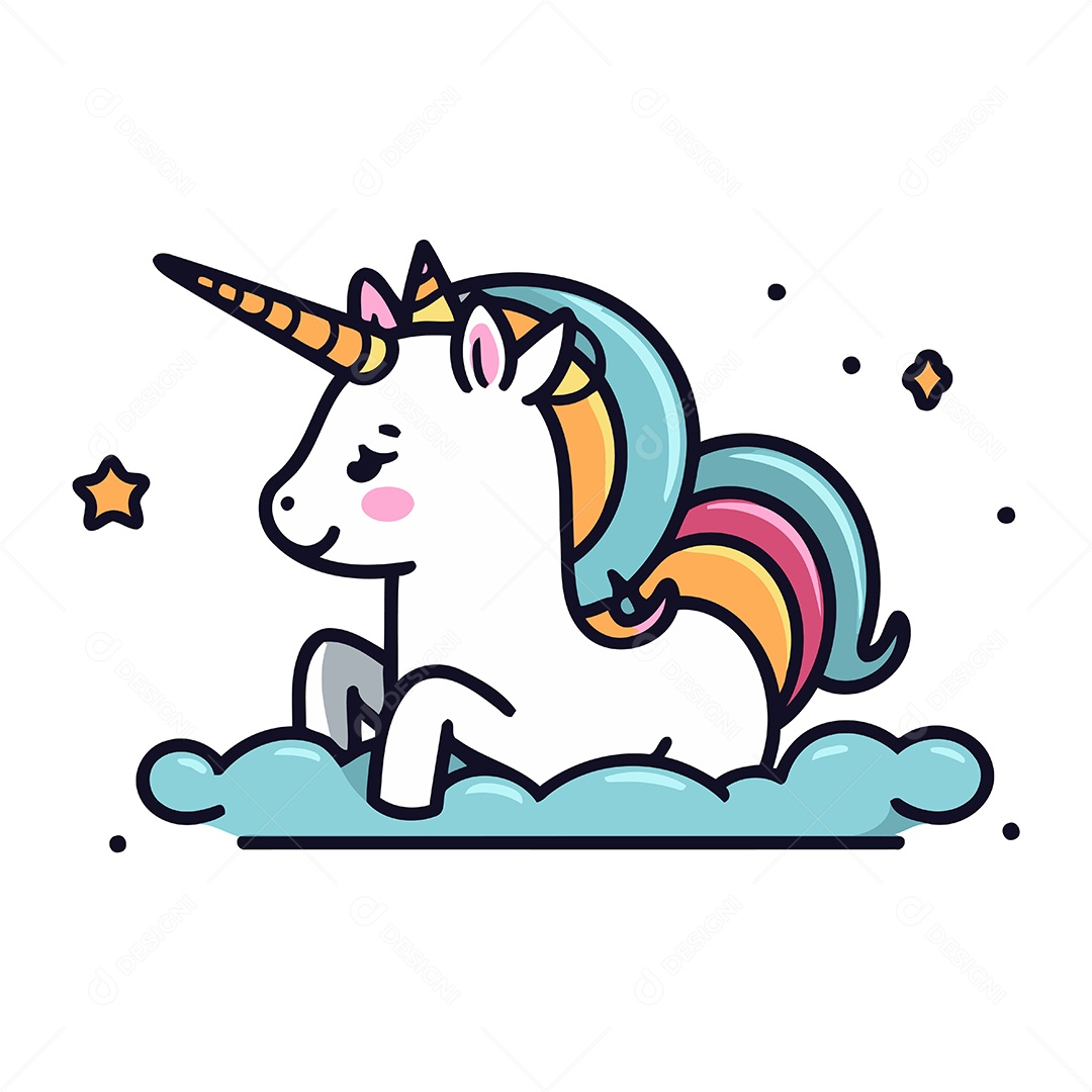 Unicórnio Fofo de Desenho Animado Ilustração Vetor EPS