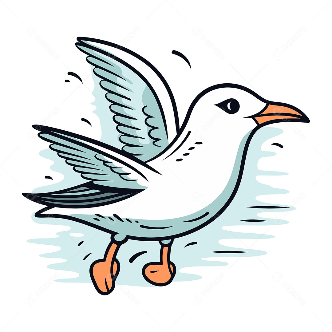 Gaivota Voando de Desenho Animado Ilustração Vetor EPS