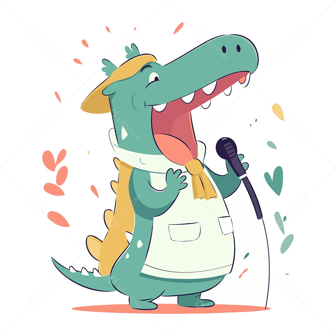 Crocodilo Fofo Cantando em um Microfone Ilustração Vetor EPS